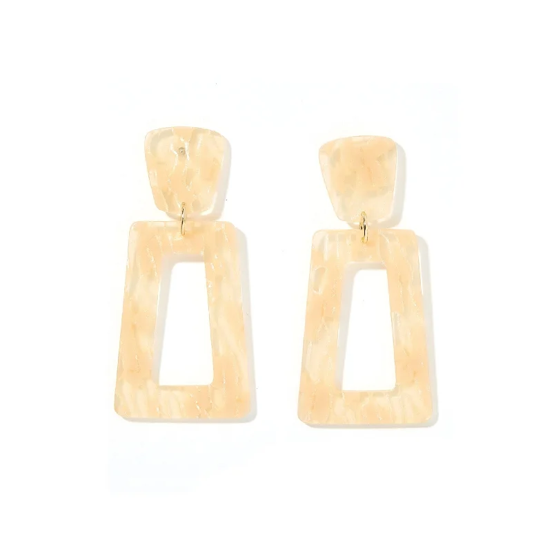 Women’s gold earrings-Linny Co | Kennedy Rectangular Drop Earrings in Champagne Checker