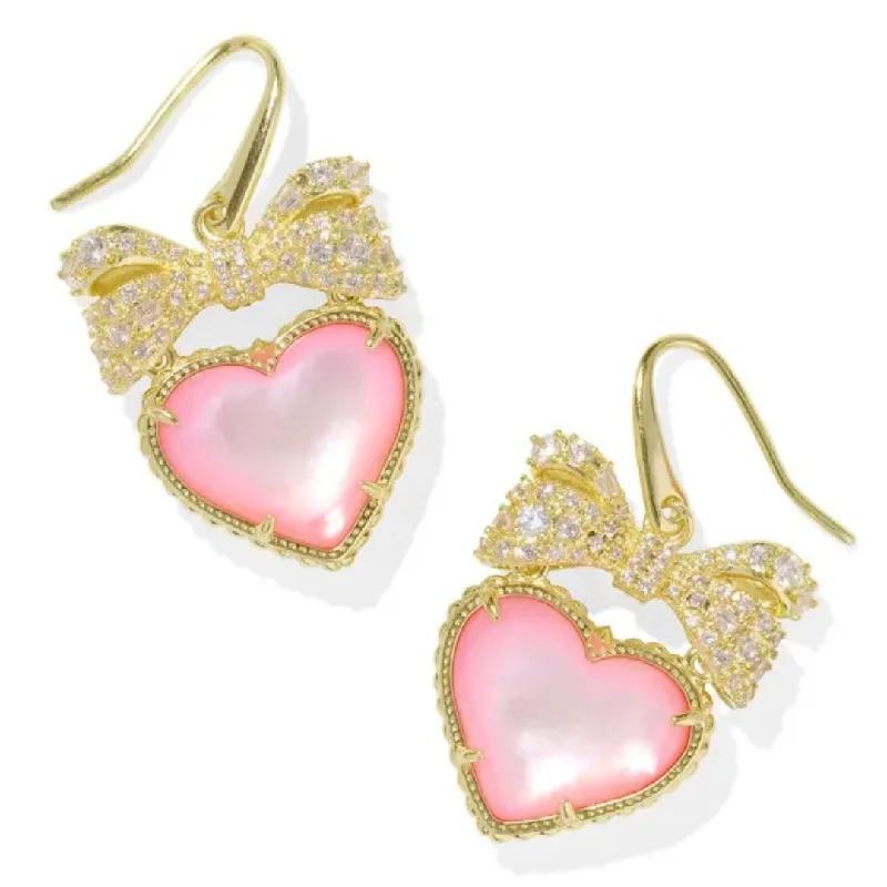 Women’s heart-shaped earrings-Kendra Scott | Haisley Heart Gold Drop Earrings in Blush Ivory Mother-of-Pearl