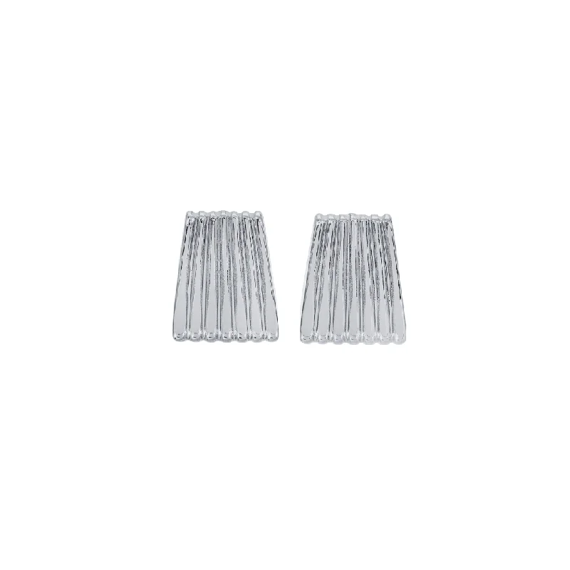 Women’s white gold earrings-RIBBED SILVER