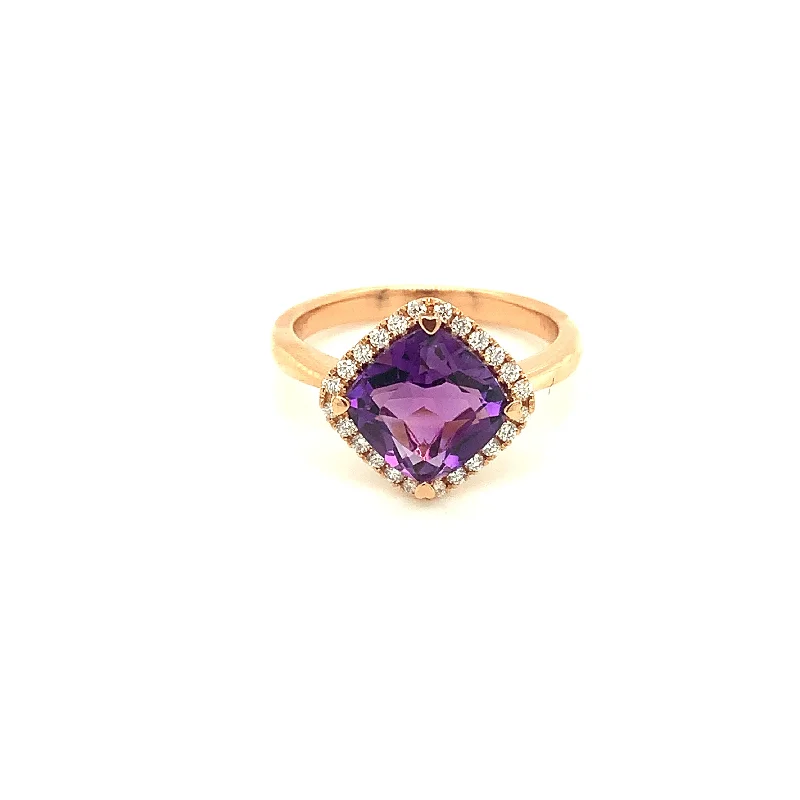 Women’s emerald cut rings-Lisa Nik Rose Gold Cushion Amethyst Ring