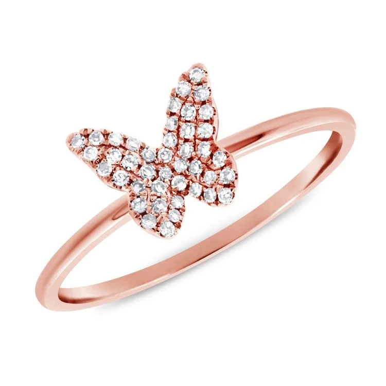 Women’s yellow gold rings-14k Rose Gold Diamond Butterfly Ring