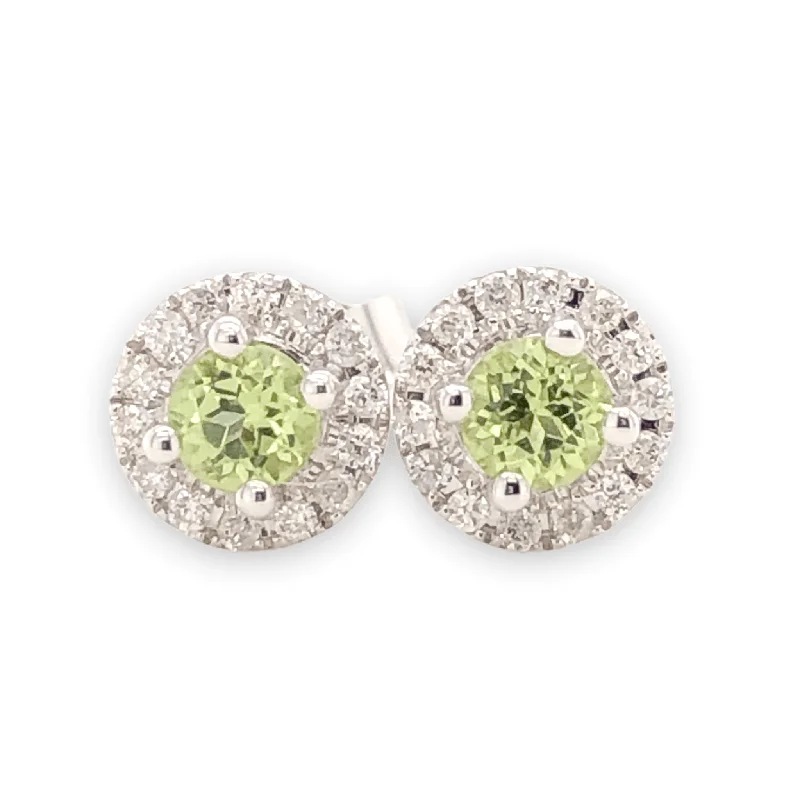 Women’s sterling silver earrings-14K W Gold 0.10cttw Diamond 0.30cttw Peridot Round Halo Earrings