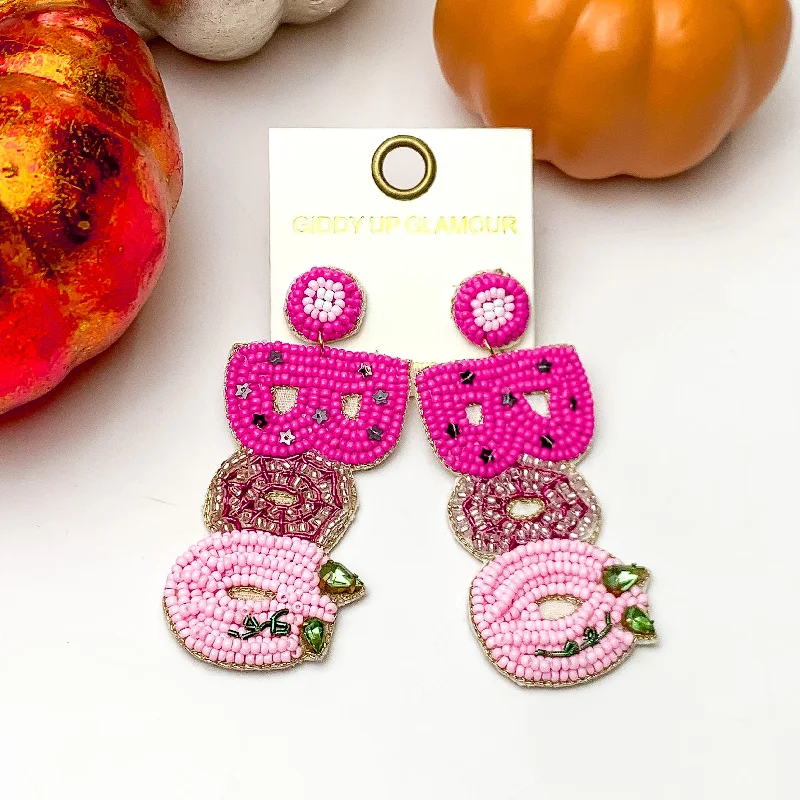 Women’s sterling silver hoop earrings-BOO Beaded Earrings in a Fuchsia Pink Mix