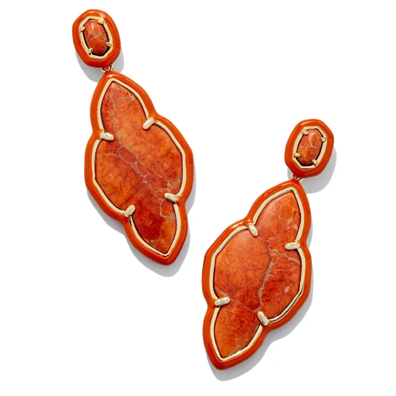 Women’s hoop earrings with diamonds-Kendra Scott | Abbie Gold Enamel Frame Statement Earrings in Variegated Orange Magnesite