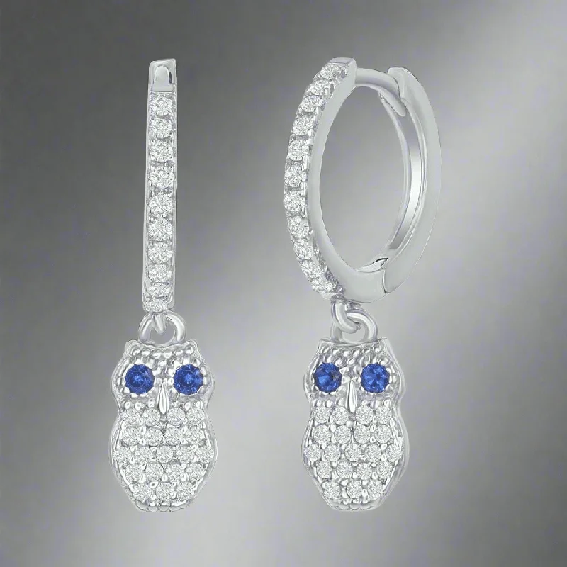 Women’s huggie earrings-SS Small Huggie CZ Owl Hoop Earrings