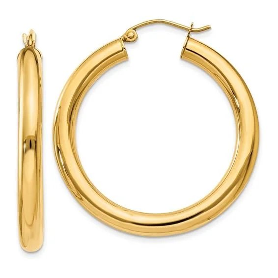 Women’s moonstone earrings-14K Y Gold 35mm Polished Tube Hoop Earrings