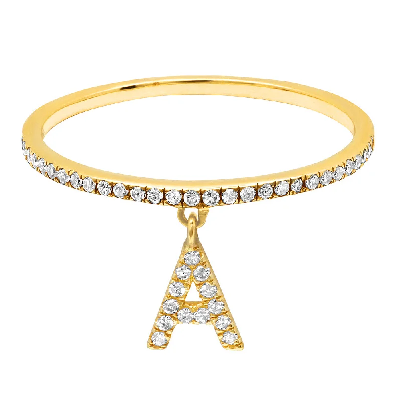 Women’s vintage diamond rings-INITIAL CHARM RING, GOLD