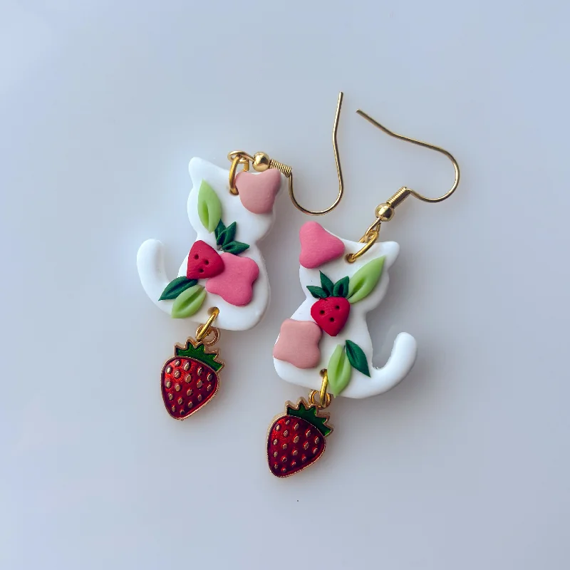 Women’s diamond cluster earrings-STRAWBERRY MILK CAT EARRINGS