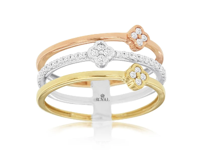 Women’s engraved rings-Clover Stack Diamond Tripple Gold Ring