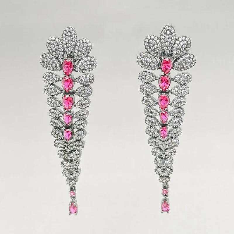 Women’s sapphire drop earrings-SS Pink & White CZ Dangle Earrings