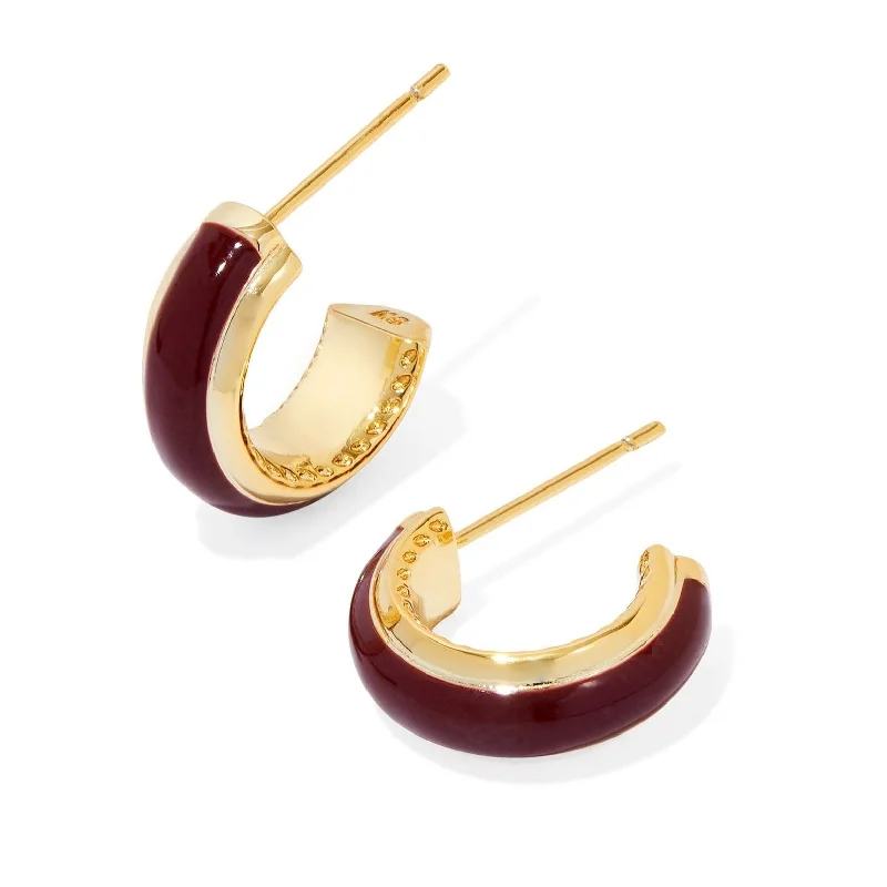 Women’s pearl drop earrings-Kendra Scott | Ainsley Gold Huggie Earrings in Burgundy Enamel