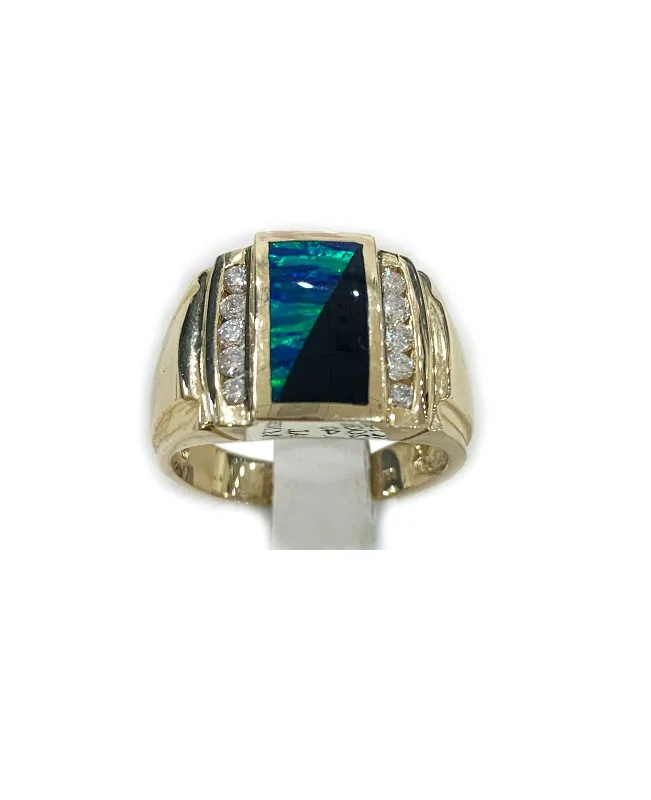 Women’s silver stackable rings-14k Yellow Gold Mens Opal Ring