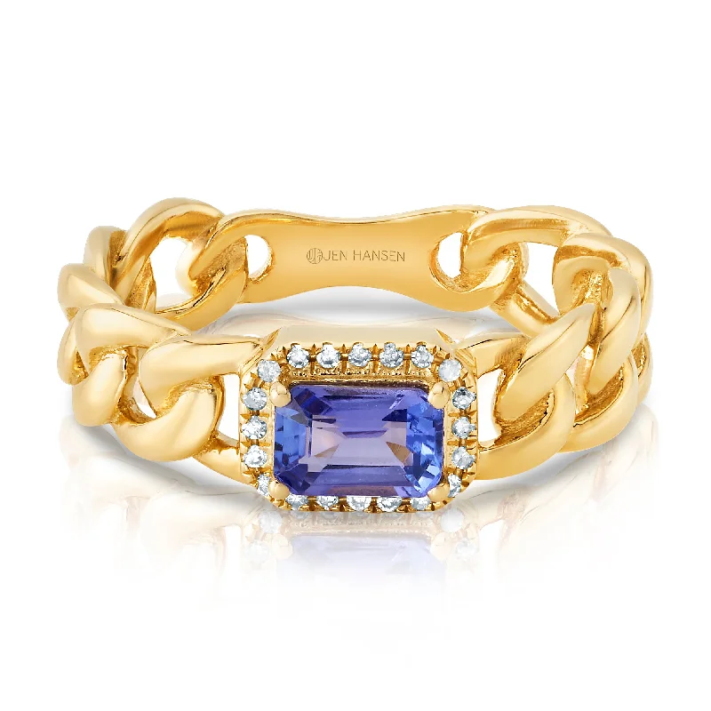 Women’s celestial rings-Elevated Diamond & Tanzanite Cuban Ring, 14kt Gold