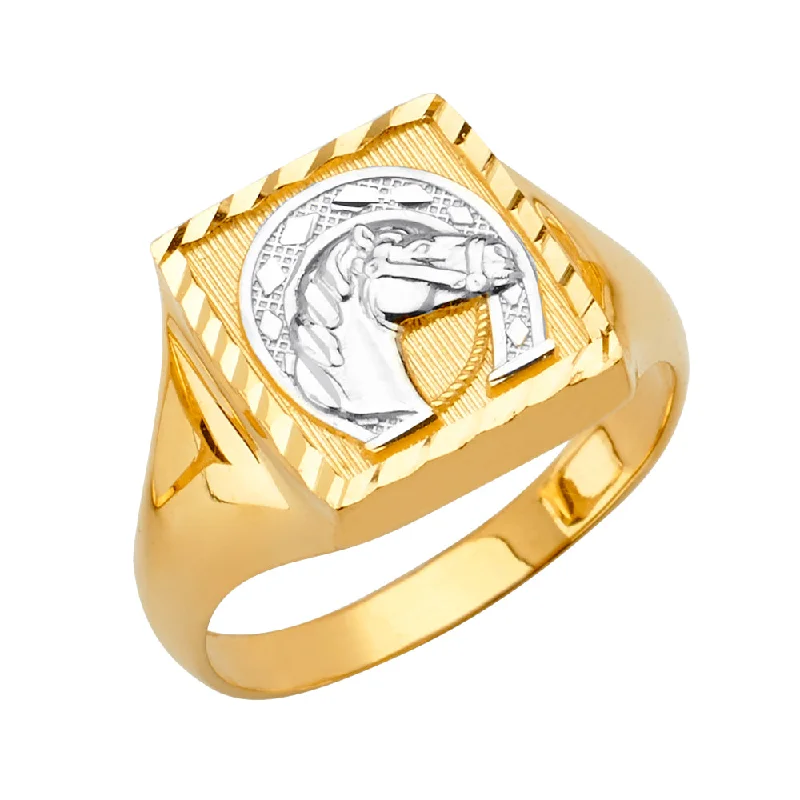 Women’s stackable gemstone rings-14K Men's Ring Horse Shoe