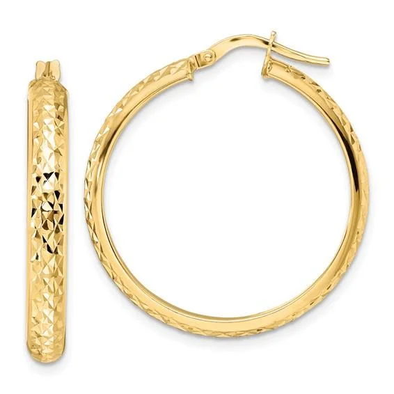 Women’s hoop gold earrings-14K Y Gold Diamond Cut 29mm Hoop Earrings