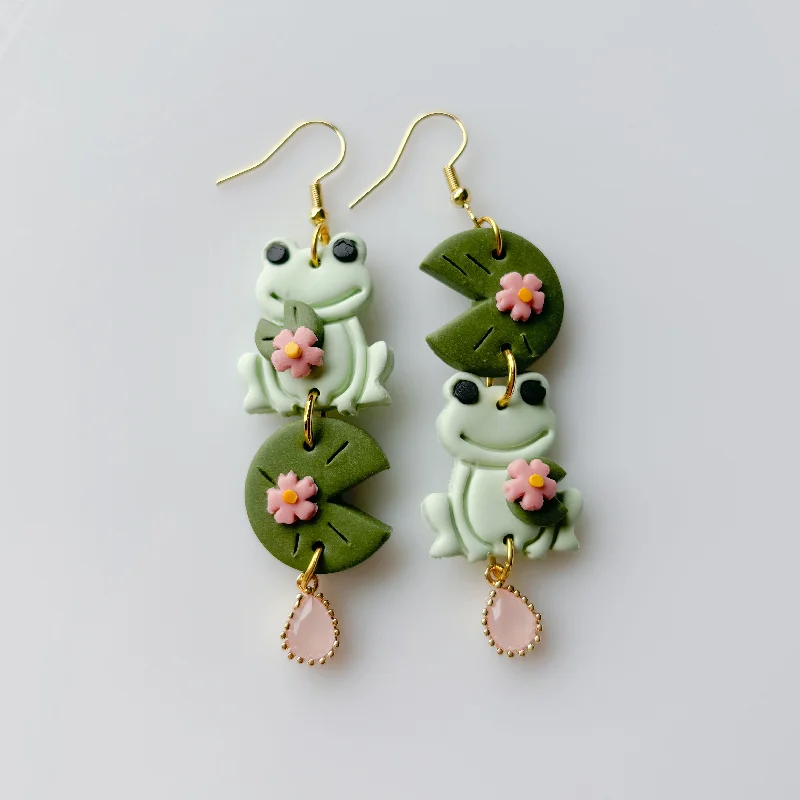 Women’s unique diamond earrings-FROG & LILYPAD EARRINGS