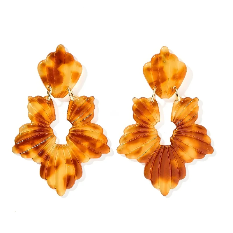 Women’s unique hoop earrings-Linny Co | Michelle Floral Drop Earrings in Caramel Brown