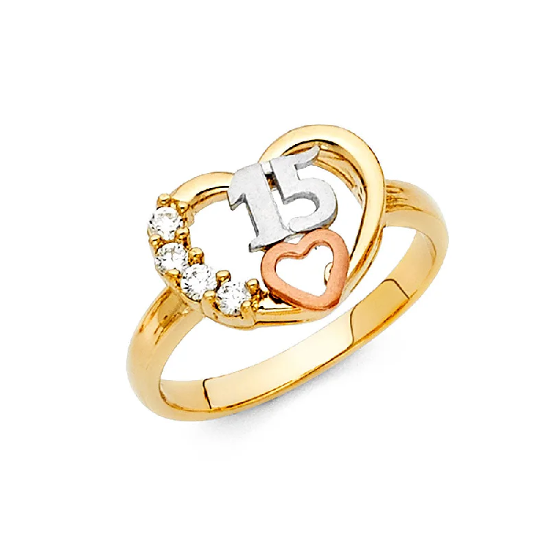 Women’s vintage-inspired rings-14K CZ 15YEARS RING