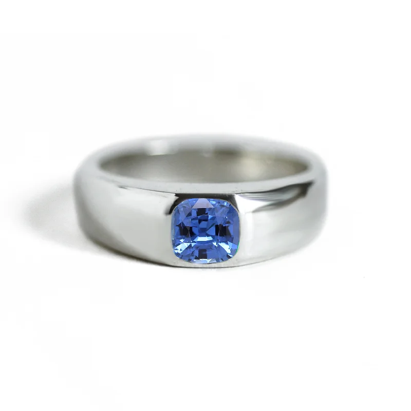 Women’s two-tone rings-Cushion Sapphire Signet Ring