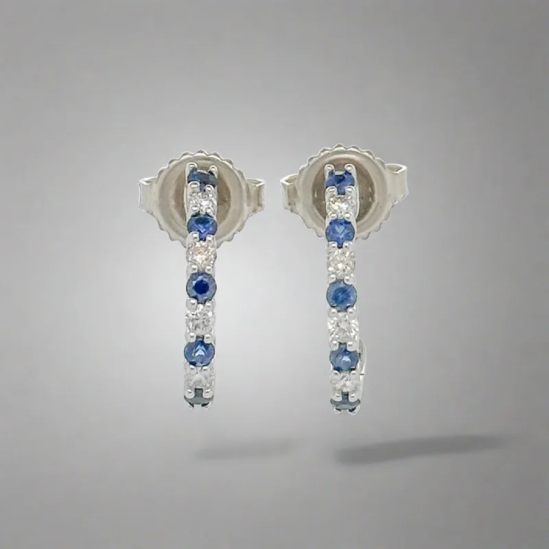 Women’s hoop earrings for brides-14K W Gold 0.20ctw Diamond and 0.33ctw Sapphire Earrings