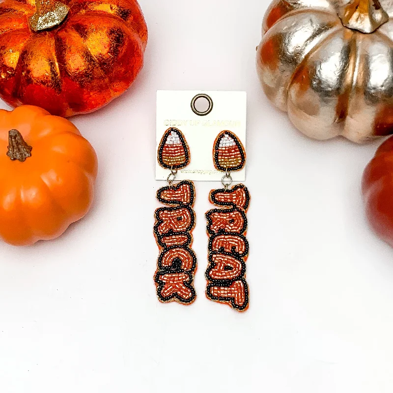 Women’s adjustable earrings-Trick or Treat Halloween Beaded Earrings in Orange and Black