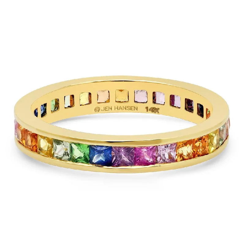 Women’s unique wedding rings-RAINBOW SAPPHIRE CHANNEL SET RING, GOLD