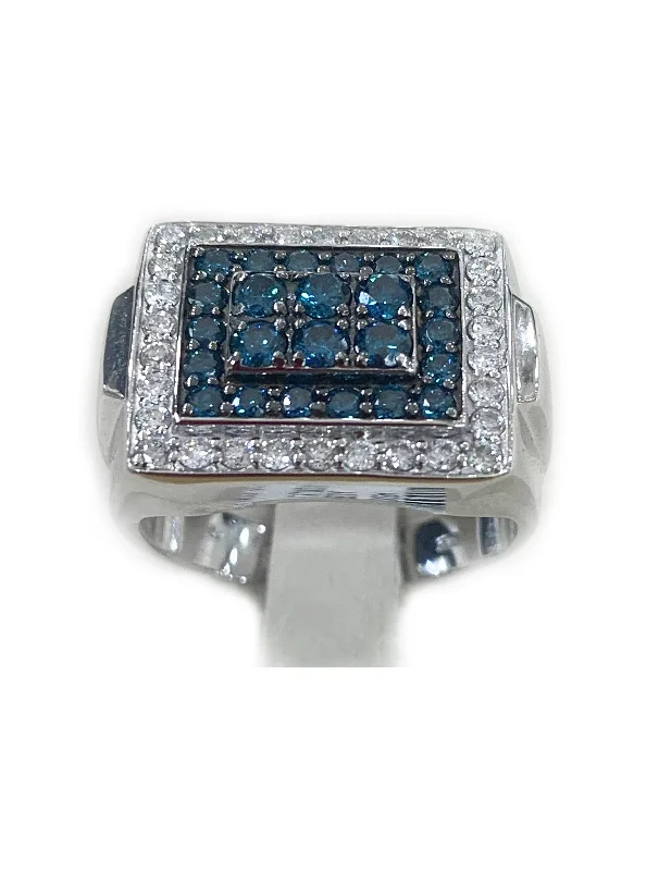 Women’s sapphire rings-14k White Gold Blue Diamond Mens Ring