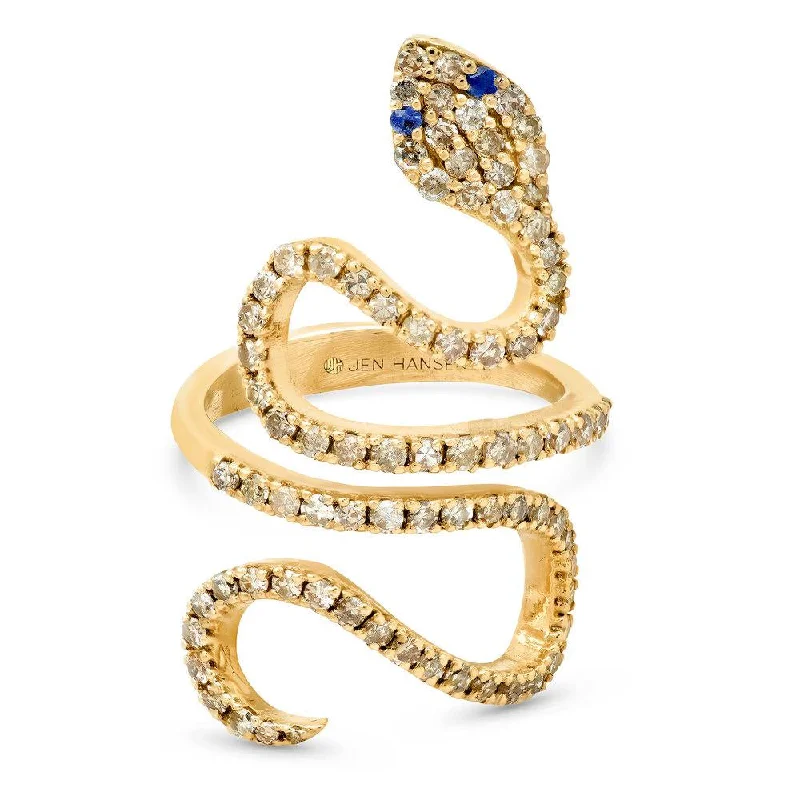 Women’s luxury wedding rings-SNAKE DIAMOND & SAPPHIRE RING, GOLD