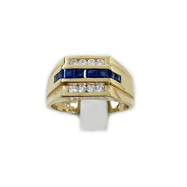 Women’s anniversary diamond rings-14k Yellow Gold Mens Sapphire Ring