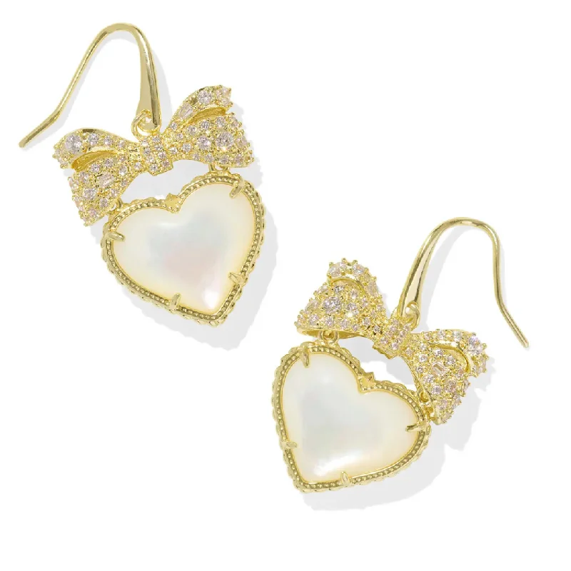 Women’s flower earrings-Kendra Scott | Haisley Heart Gold Drop Earrings in Ivory Mother-of-Pearl