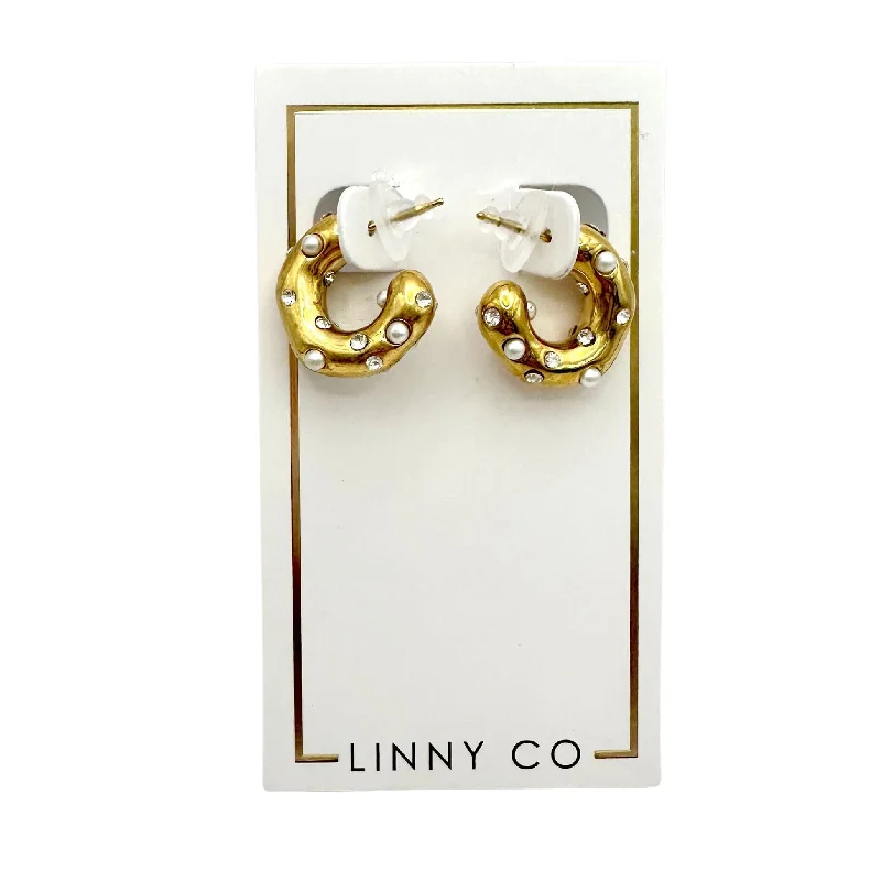 Women’s geometric earrings-Linny Co | Kaitlyn Hoop Earrings with CZ and Pearl Accents