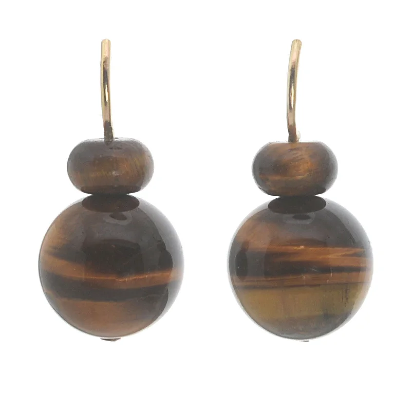 Women’s custom earrings-Pom Pom Hooplet Earrings Tigers Eye