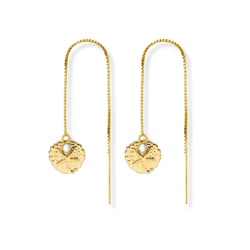 Women’s statement earrings-Threader Earrings + Sand Dollar Drop Charm