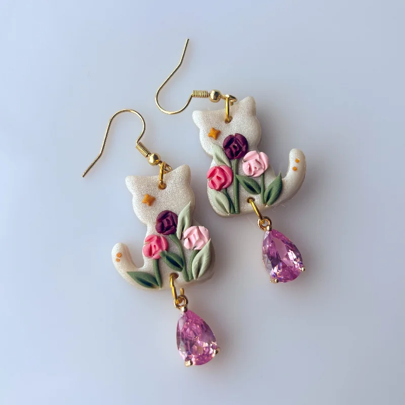 Women’s infinity hoop earrings-ROSE GARDEN CAT EARRINGS