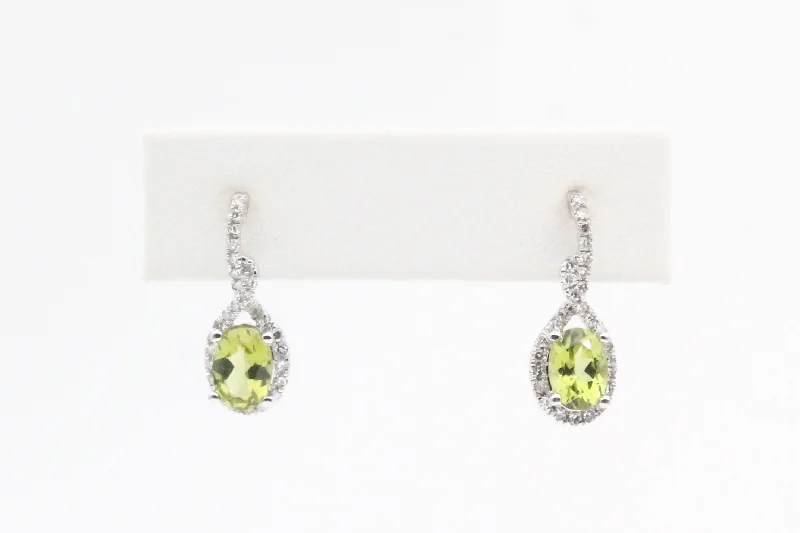 Women’s long earrings-White Gold Peridot Twist Dangle Earrings