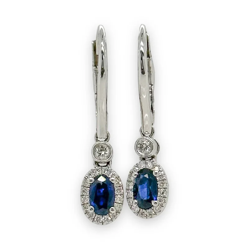 Women’s cubic zirconia earrings-14K W Gold 0.70ctw Sapphire and 0.15ctw Diamond Drop Earrings