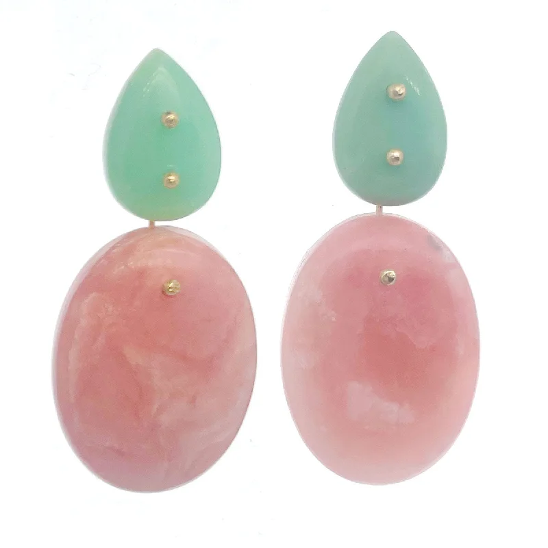 Women’s geometric gold earrings-Mobile Earrings Chrysoprase Pink Opal