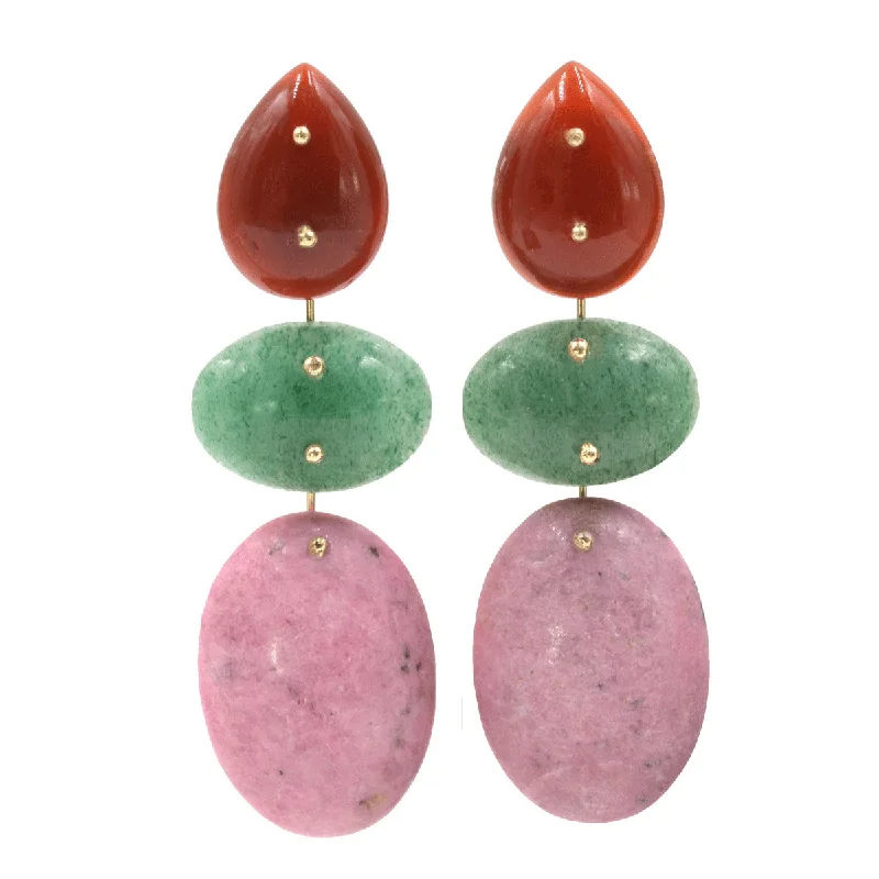 Women’s dangling earrings-Mobile Earrings Carnelian, Aventurine and Rhodonite