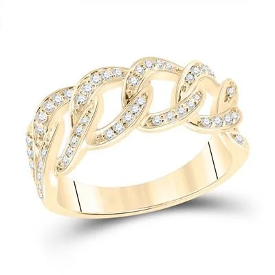 Women’s unique wedding rings-14K YELLOW GOLD ROUND DIAMOND CURB CUBAN LINK BAND RING 1/3 CTTW