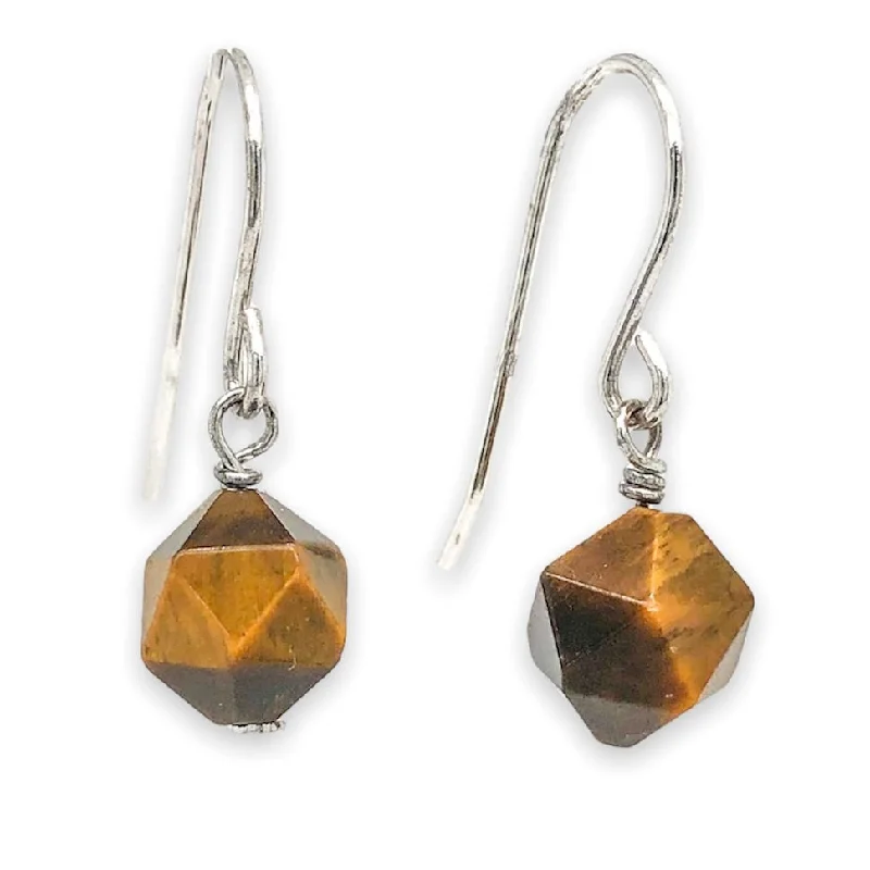 Women’s hoop earrings with diamonds-SS Faceted Tiger’s Eye Dangle Earrings