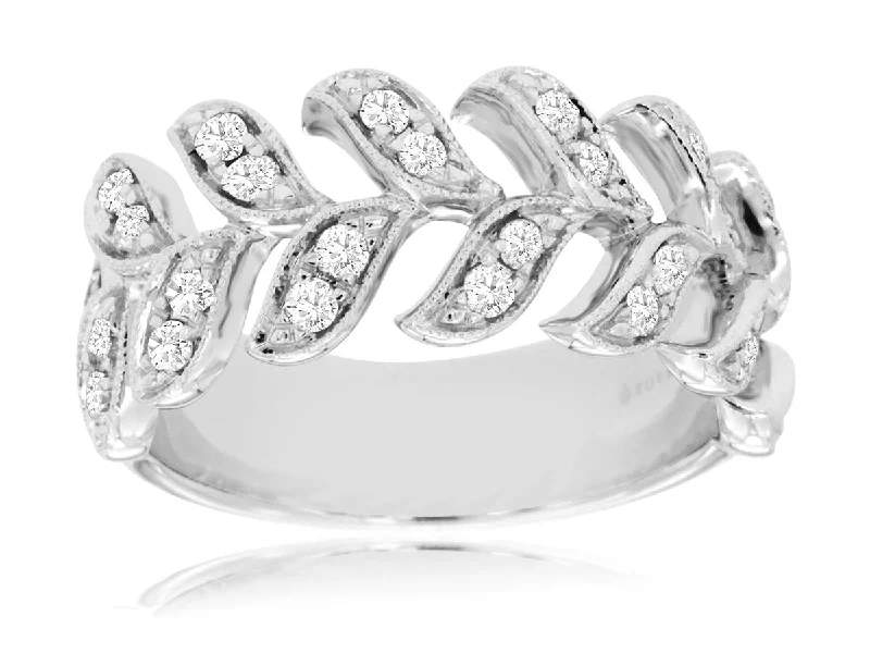 Women’s chunky rings-White Gold Diamond Leaf Ring