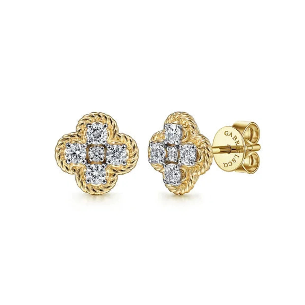 Women’s geometric earrings-14K Y Gold 0.50cttw Twisted Rope Diamond Stud Earrings