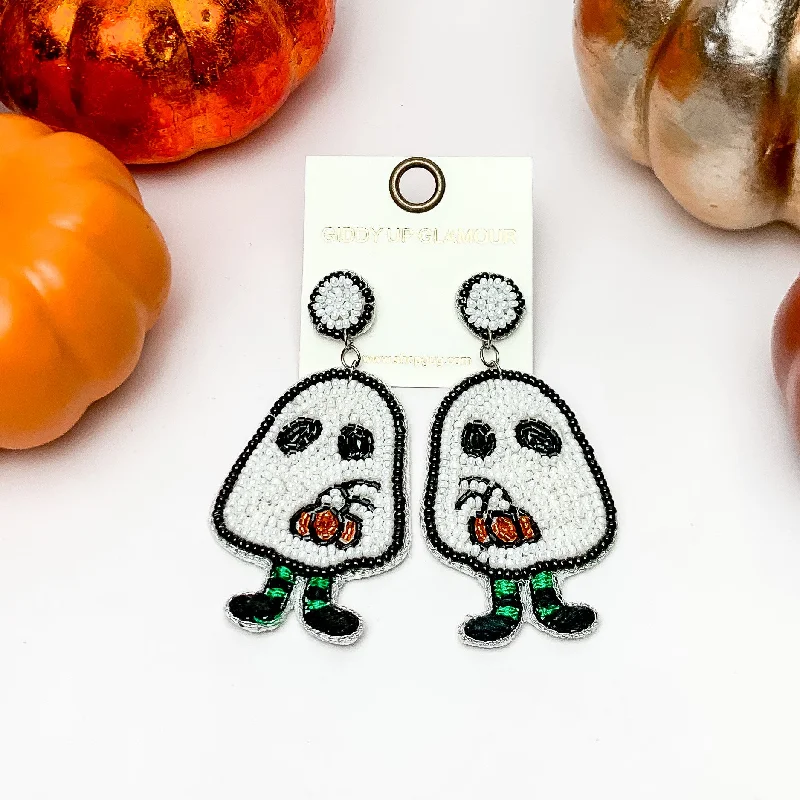 Women’s ear jackets-Ghost Boy Beaded Earrings in White