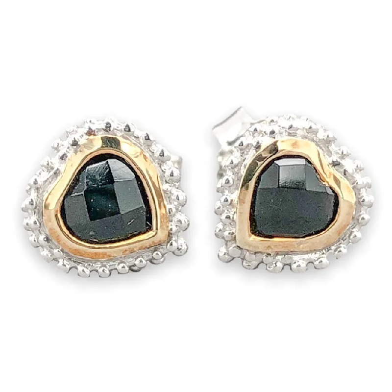 Women’s heart-shaped earrings-SS Onyx Heart Stud Earrings