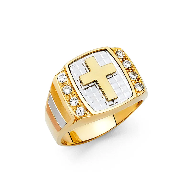 Women’s luxury rings-14K Cross Mens Ring