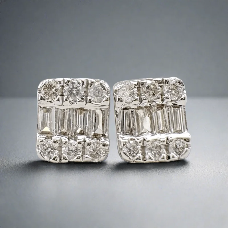 Women’s hoop earrings with diamonds-18K W Gold 0.10cttw H/SI1-2 Diamond Square Stud Earrings