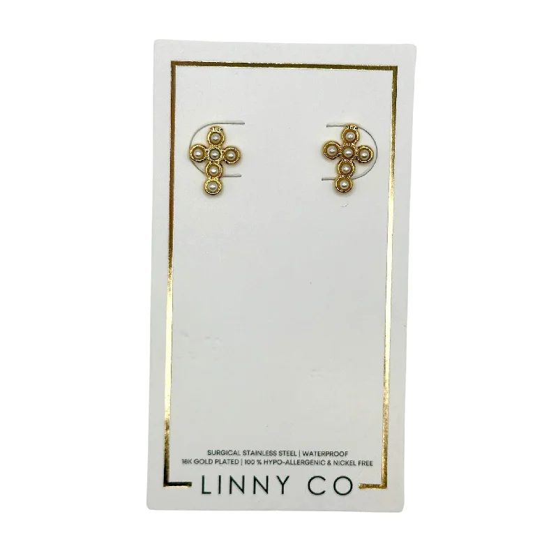 Women’s vintage-inspired earrings-Linny Co | Bethany Gold Tone Pearl Cross Stud Earrings