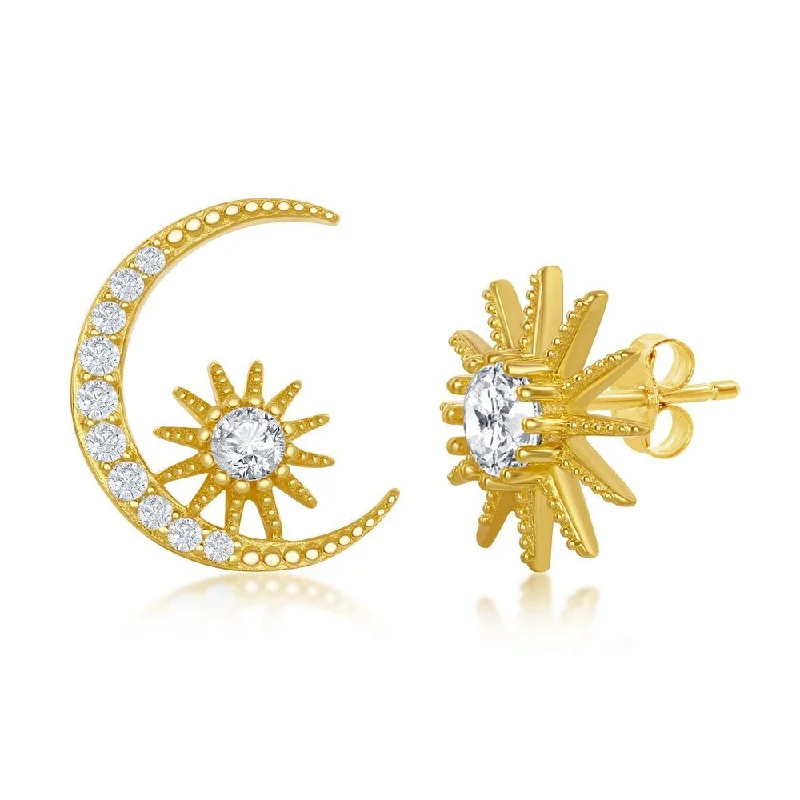 Women’s vintage-inspired earrings-YGP Sterling CZ Sun and Moon Stud Earrings