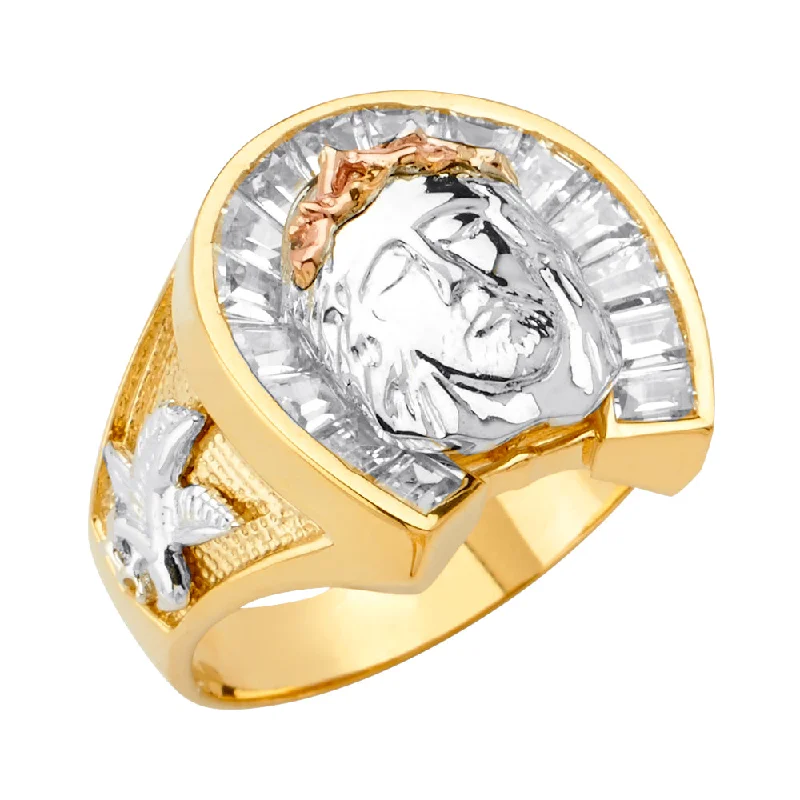 Women’s bridal rings-14K Jesus Horse Shoe Men's CZ Ring