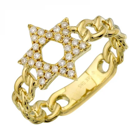 Women’s ruby rings-14k Yellow Gold Diamond Star of David link Ring